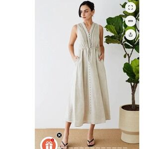Chicwish linen blend timeless cottagecore dress buttons coastal grandma FLAW